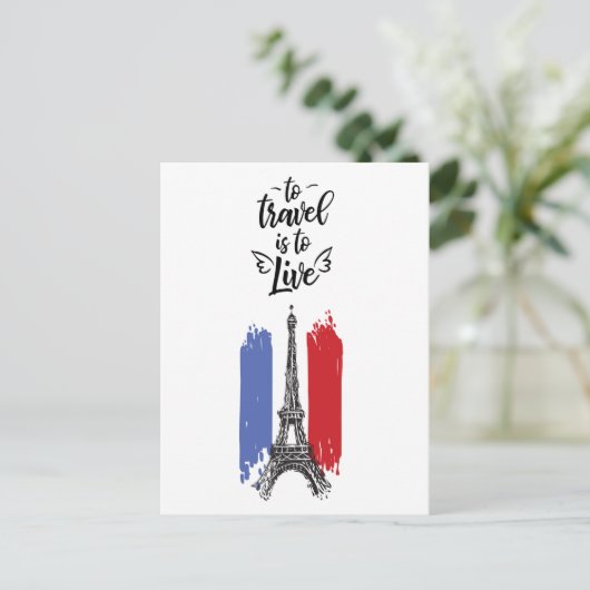*~* Paris Eiffelturm Schwarze Kontur Weiß Postkarte (Stehend Vorderseite)