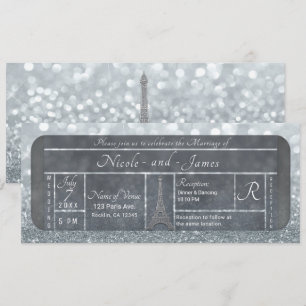 Paris Eiffelturm Silber Glitter Ticket Hochzeit Einladung