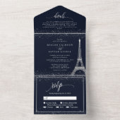 Paris Eiffelturm Silberner Glitzer Sparkle Wedding All In One Einladung (Innen Boden)