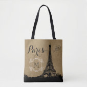 Paris-Eiffelturm-TAN-Leinwand-Monogramm Tasche (Vorderseite)