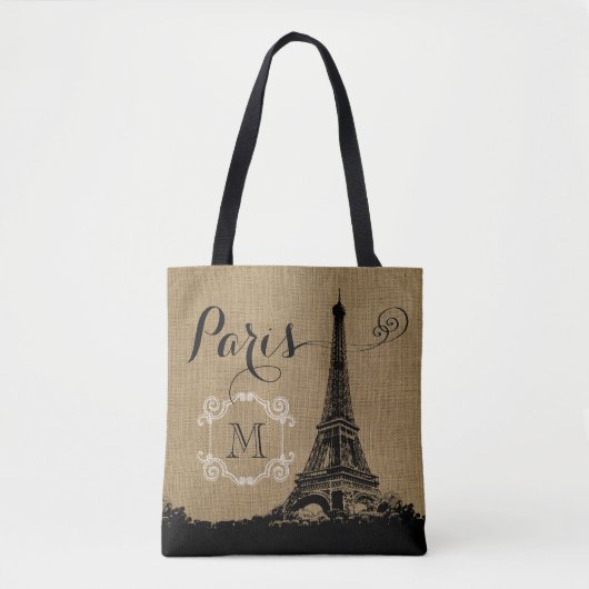 Paris-Eiffelturm-TAN-Leinwand-Monogramm Tasche (Vorderseite)