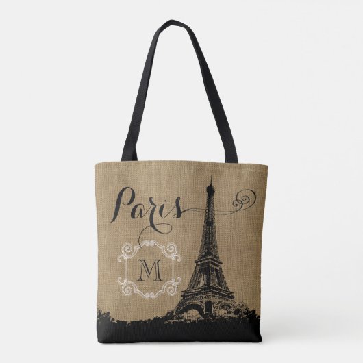 Paris-Eiffelturm-TAN-Leinwand-Monogramm Tasche (Rückseite)
