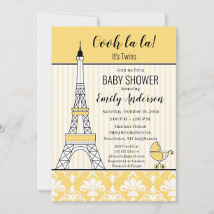 Paris Eiffelturm Thema Baby Shower Gelb Einladung