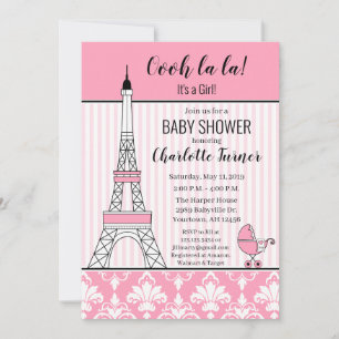 Paris Eiffelturm Thema Baby Shower pink Einladung