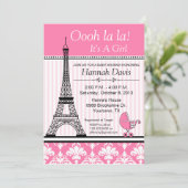 Paris-Eiffelturm-Thema-Babyparty-Rosa Einladung (Stehend Vorderseite)