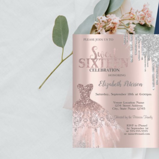 Paris Eiffelturm, Tiara, Tropfen Silver Quinceañer Einladung