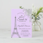 Paris Eiffelturm, Tropfen, Lila Licht 16 Einladung (Stehend Vorderseite)