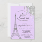 Paris Eiffelturm, Tropfen, Lila Licht 16 Einladung (Vorderseite)