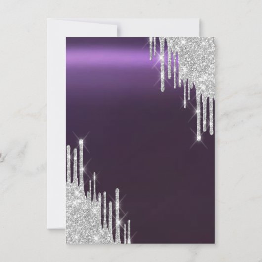 Paris Eiffelturm, Tropfen, Lila Metallic Sweet 16 Einladung (Rückseite)
