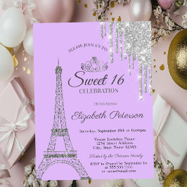 Paris Eiffelturm, Tropfen Lila Sweet 16 Einladung
