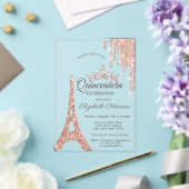 Paris Eiffelturm, Tropfen Rose Gold Quinceañera Acryleinladungen (In Situ (Hochzeit))
