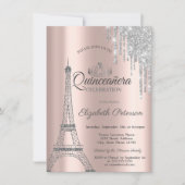Paris Eiffelturm, Tropfen Rose Gold Quinceañera Einladung (Vorderseite)