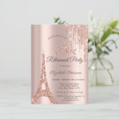 Paris Eiffelturm, Tropfen Rose Goldene Rente Einladung (Stehend Vorderseite)