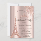 Paris Eiffelturm, Tropfen Rose Goldene Rente Einladung (Vorderseite)