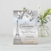 Paris Eiffelturm, Tropfens Balloons Quinceañera Einladung (Stehend Vorderseite)