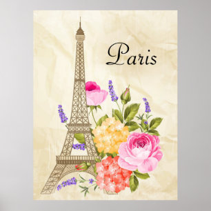 Paris Eiffelturm und Blume Poster