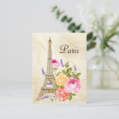 Paris Eiffelturm und Blume Postkarte (Stehend Vorderseite)
