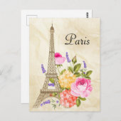 Paris Eiffelturm und Blume Postkarte (Vorne/Hinten)