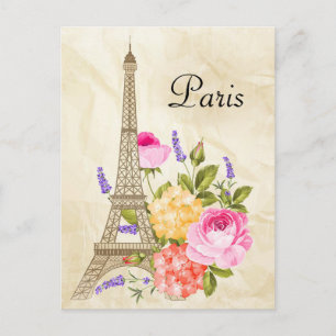 Paris Eiffelturm und Blume Postkarte