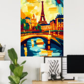 Paris Eiffelturm und Brücke im Abstrakten Fauvist Poster (Heimbüro)