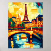 Paris Eiffelturm und Brücke im Abstrakten Fauvist Poster (Vorne)