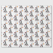 Paris, Eiffelturm und Halloween Balloons Gotik Geschenkpapier (Flach)