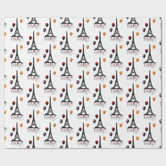 Paris, Eiffelturm und Halloween Balloons Gotik Geschenkpapier (Flach)