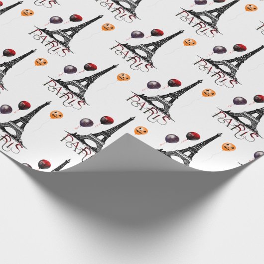 Paris, Eiffelturm und Halloween Balloons Gotik Geschenkpapier (Ecke)