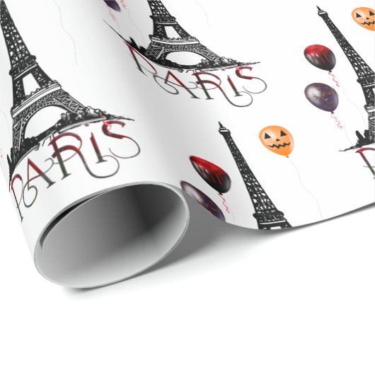 Paris, Eiffelturm und Halloween Balloons Gotik Geschenkpapier (Rolleneckpunkt)