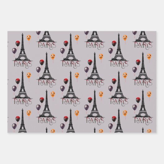 Paris, Eiffelturm und Halloween Balloons Gotik Geschenkpapier Set (Vorderseite 3)