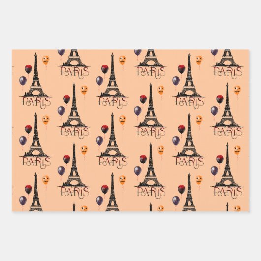 Paris, Eiffelturm und Halloween Balloons Gotik Geschenkpapier Set (Vorderseite 2)