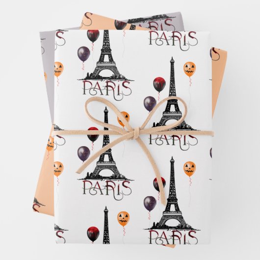 Paris, Eiffelturm und Halloween Balloons Gotik Geschenkpapier Set (Beispiel)