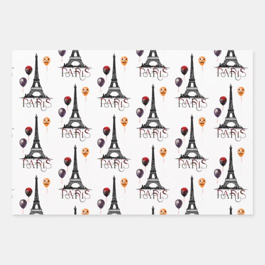 Paris, Eiffelturm und Halloween Balloons Gotik Geschenkpapier Set (Vorderseite)