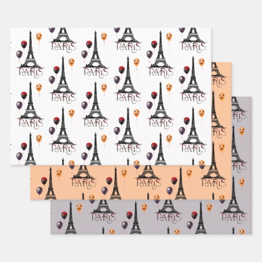 Paris, Eiffelturm und Halloween Balloons Gotik Geschenkpapier Set (Set)
