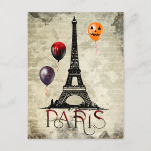 Paris, Eiffelturm und Halloween Balloons Gotik Postkarte