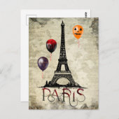 Paris, Eiffelturm und Halloween Balloons Gotik Postkarte (Vorne/Hinten)