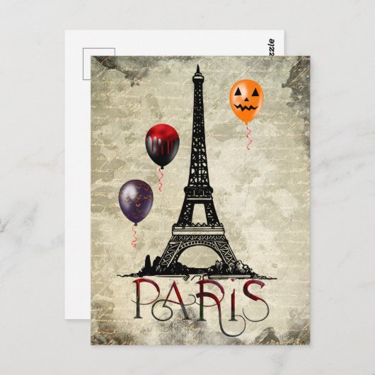 Paris, Eiffelturm und Halloween Balloons Gotik Postkarte (Vorne/Hinten)