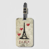 Paris, Eiffelturm und Red Heart Balloons Script Gepäckanhänger (Vorderseite Vertikal)