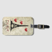 Paris, Eiffelturm und Red Heart Balloons Script Gepäckanhänger (Vorderseite (Horizontal))