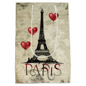 Paris, Eiffelturm und Red Heart Balloons Script Mittlere Geschenktüte (Rückseite)
