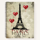 Paris, Eiffelturm und Red Heart Balloons Script Notizblock (Vorderseite)