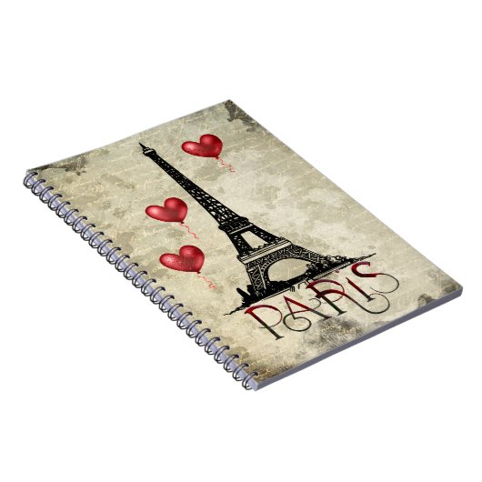 Paris, Eiffelturm und Red Heart Balloons Script Notizblock (Rechte Seite)