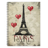 Paris, Eiffelturm und Red Heart Balloons Script Notizblock (Vorderseite)