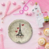 Paris, Eiffelturm und Red Heart Balloons Script Pappteller (Party)