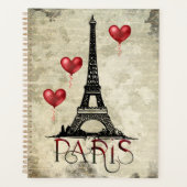 Paris, Eiffelturm und Red Heart Balloons Script Planer (Vorderseite)