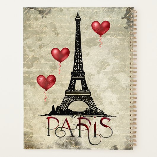 Paris, Eiffelturm und Red Heart Balloons Script Planer (Rückseite)