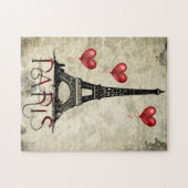 Paris, Eiffelturm und Red Heart Balloons Script Puzzle (Horizontal)