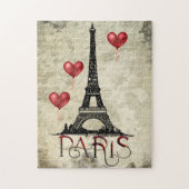 Paris, Eiffelturm und Red Heart Balloons Script Puzzle (Vertikal)