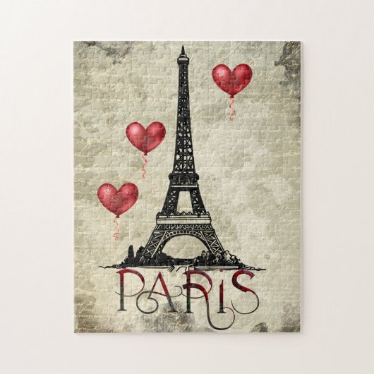 Paris, Eiffelturm und Red Heart Balloons Script Puzzle (Vertikal)