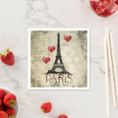 Paris, Eiffelturm und Red Heart Balloons Script Serviette (Beispiel)